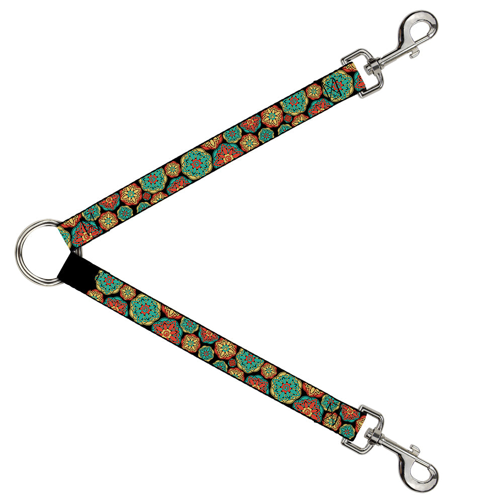 Dog Leash Splitter - Boho Mandala Black/Yellow/Turquoise/Orange Dog Leash Splitters Buckle-Down   