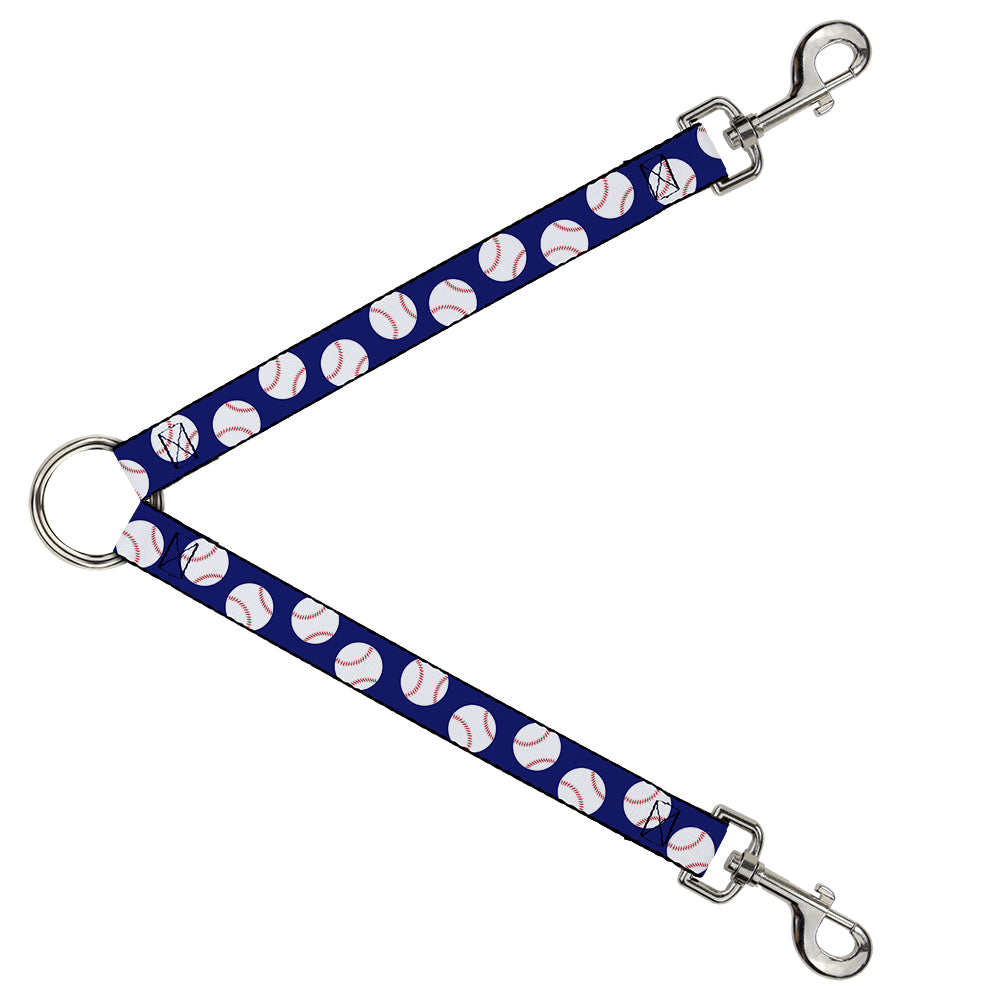 Dog Leash Splitter - Baseballs Scattered Blue Dog Leash Splitters Buckle-Down   