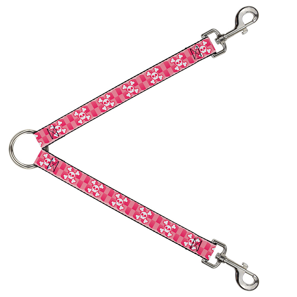 Dog Leash Splitter - Cute Skulls w/Checkers Pinks/White Dog Leash Splitters Buckle-Down   