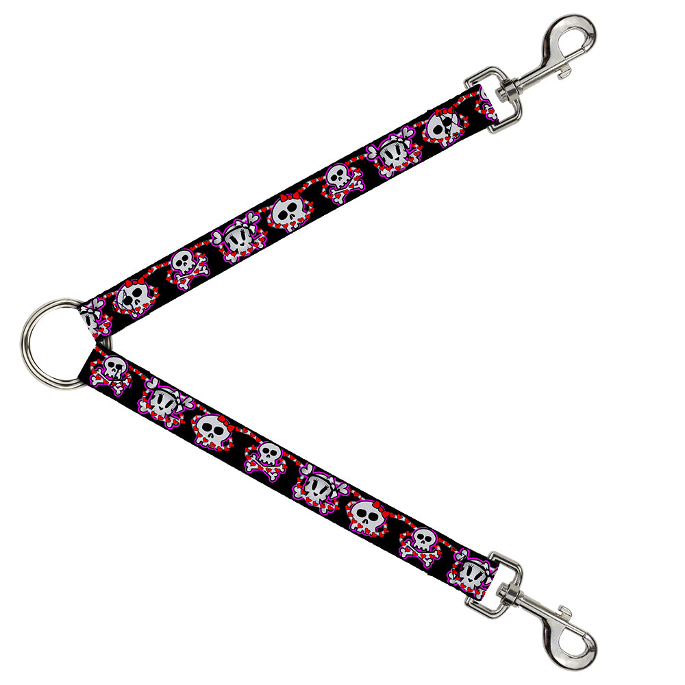 Dog Leash Splitter - Cute Skulls w/Hearts Dog Leash Splitters Buckle-Down   