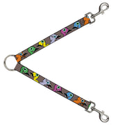 Dog Leash Splitter - Cute Dinosaurs w/Mustaches Gray Dog Leash Splitters Buckle-Down   