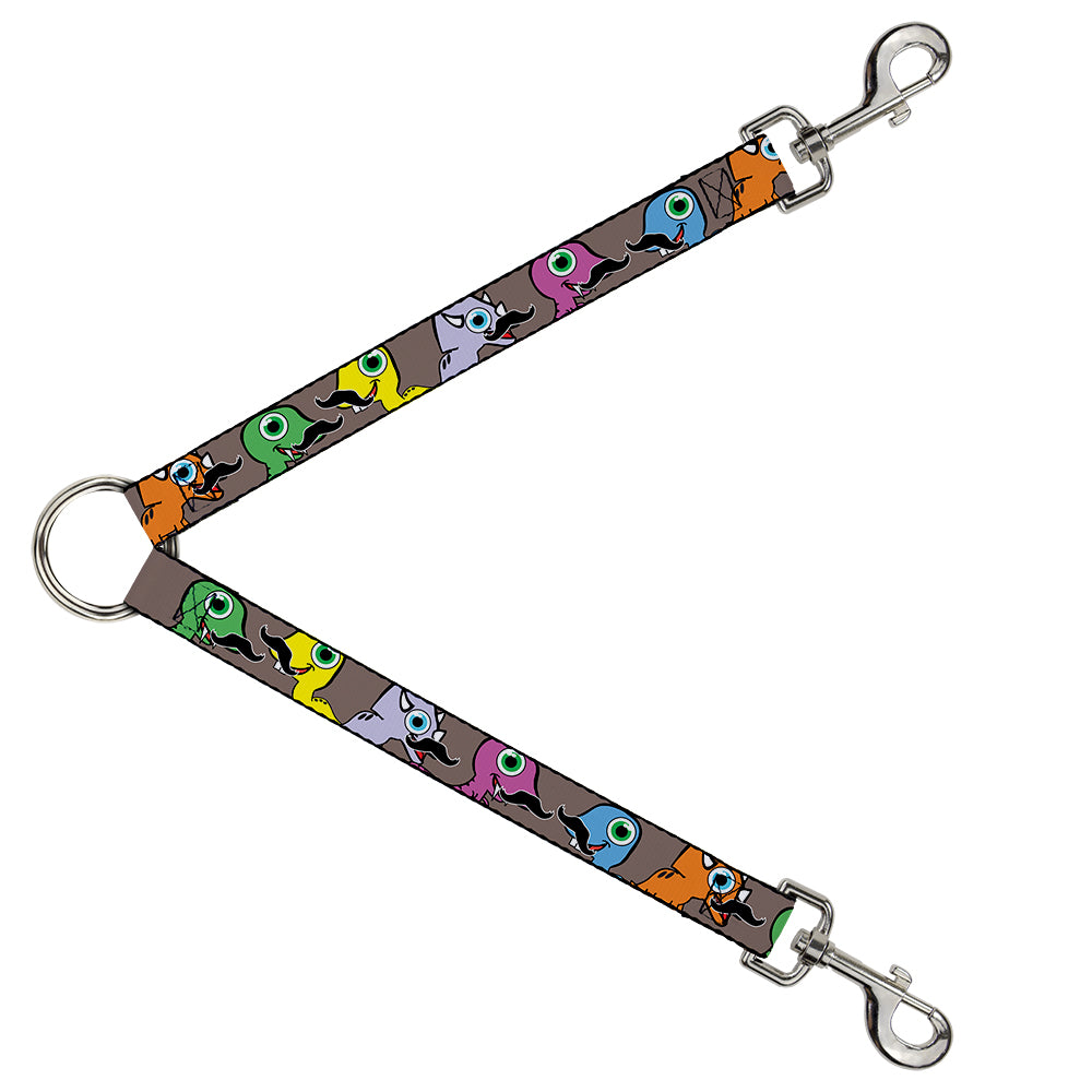 Dog Leash Splitter - Cute Dinosaurs w/Mustaches Gray Dog Leash Splitters Buckle-Down   