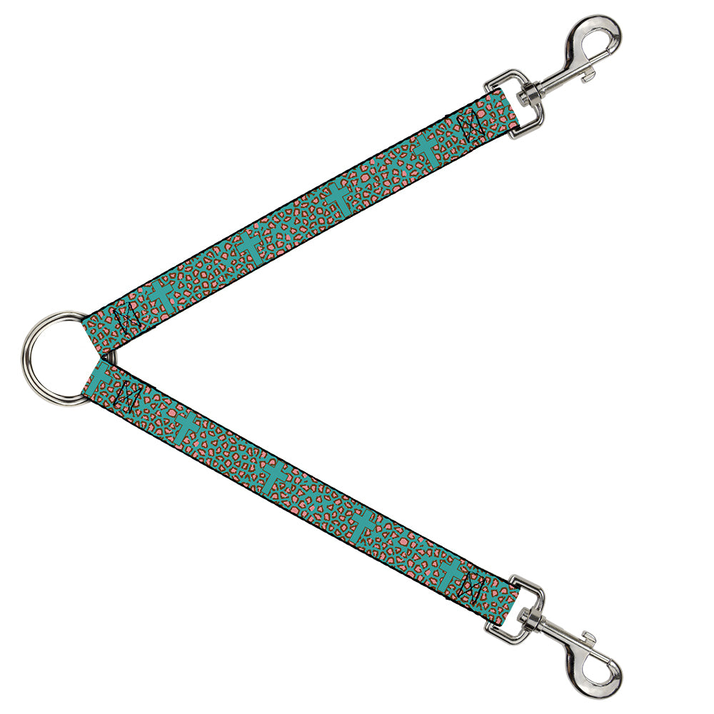 Dog Leash Splitter - Cross Repeat Leopard Turquoise/Pink Dog Leash Splitters Buckle-Down   