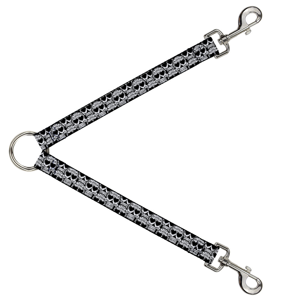 Dog Leash Splitter - Diamond Sugar Skull Stacked Black/Silver Fade/White Dog Leash Splitters Buckle-Down   