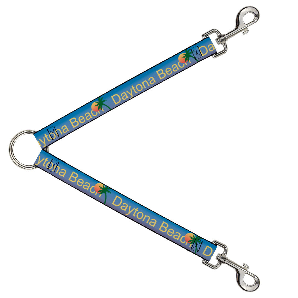 Dog Leash Splitter - DAYTONA BEACH Script/Sun/Palm Trees Blue Fade/Yellow/Oranges/Green Dog Leash Splitters Buckle-Down   