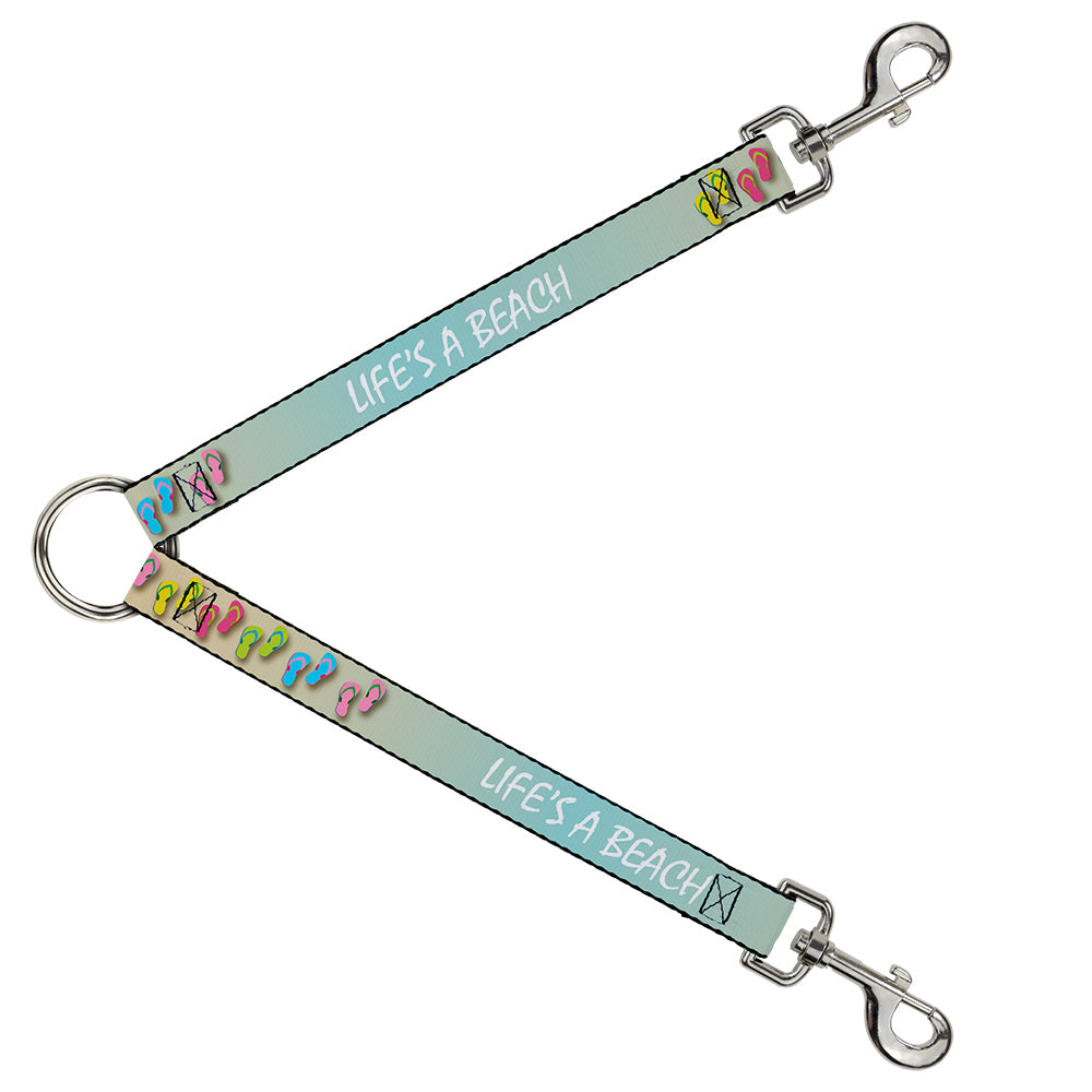 Dog Leash Splitter - Flip Flops7 LIFE'S A BEACH Tan/Aqua/White Dog Leash Splitters Buckle-Down   