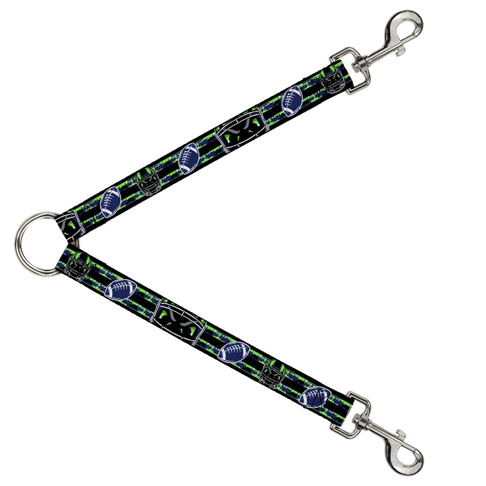 Dog Leash Splitter - Football/Helmet Stripe Black/Neon Green/Blue Dog Leash Splitters Buckle-Down   