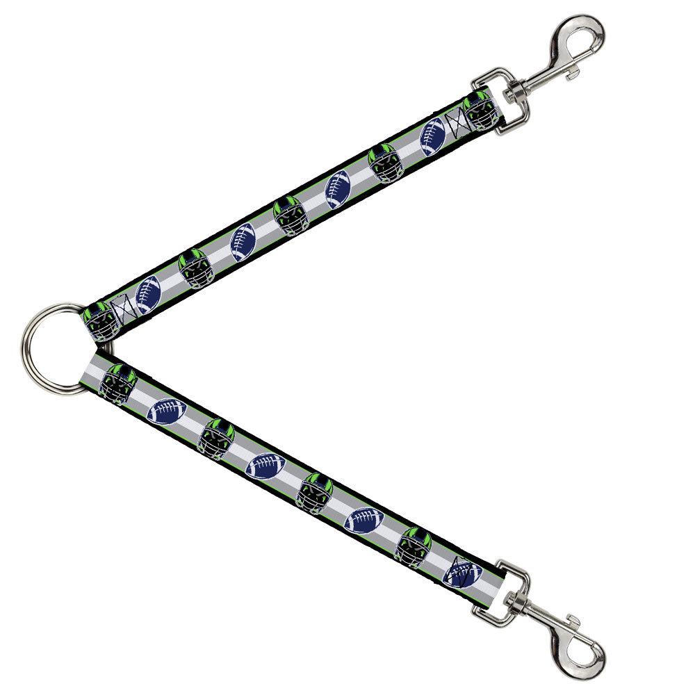 Dog Leash Splitter - Football/Helmet Stripe2 Black/Neon Green/Silver/White/Blue Dog Leash Splitters Buckle-Down   
