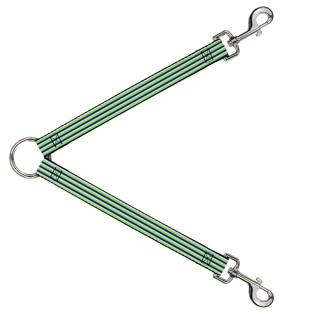 Dog Leash Splitter - Fine Stripes White/Neon Green/Navy Dog Leash Splitters Buckle-Down   