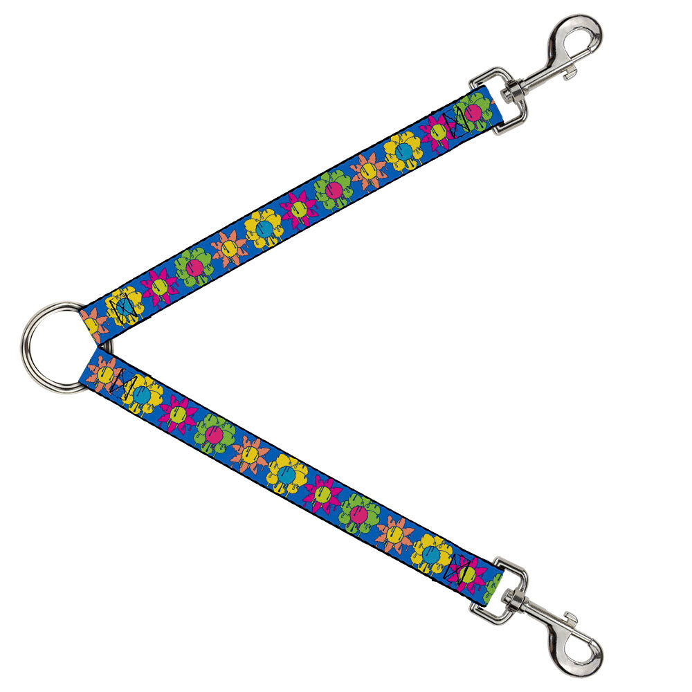 Dog Leash Splitter - Funky Flower Drip Blue/Multi Color Dog Leash Splitters Buckle-Down   