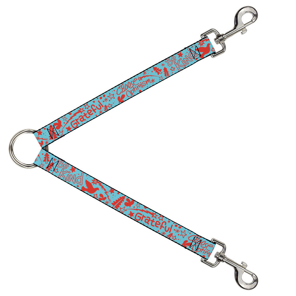 Dog Leash Splitter - GRATEFUL OPTIMISM BE KIND Icons Collage Blue/Red Dog Leash Splitters Buckle-Down   