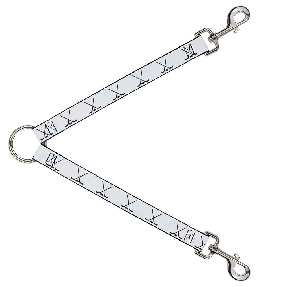 Dog Leash Splitter - Hockey Sticks and Puck White Black Dog Leash Splitters Buckle-Down   