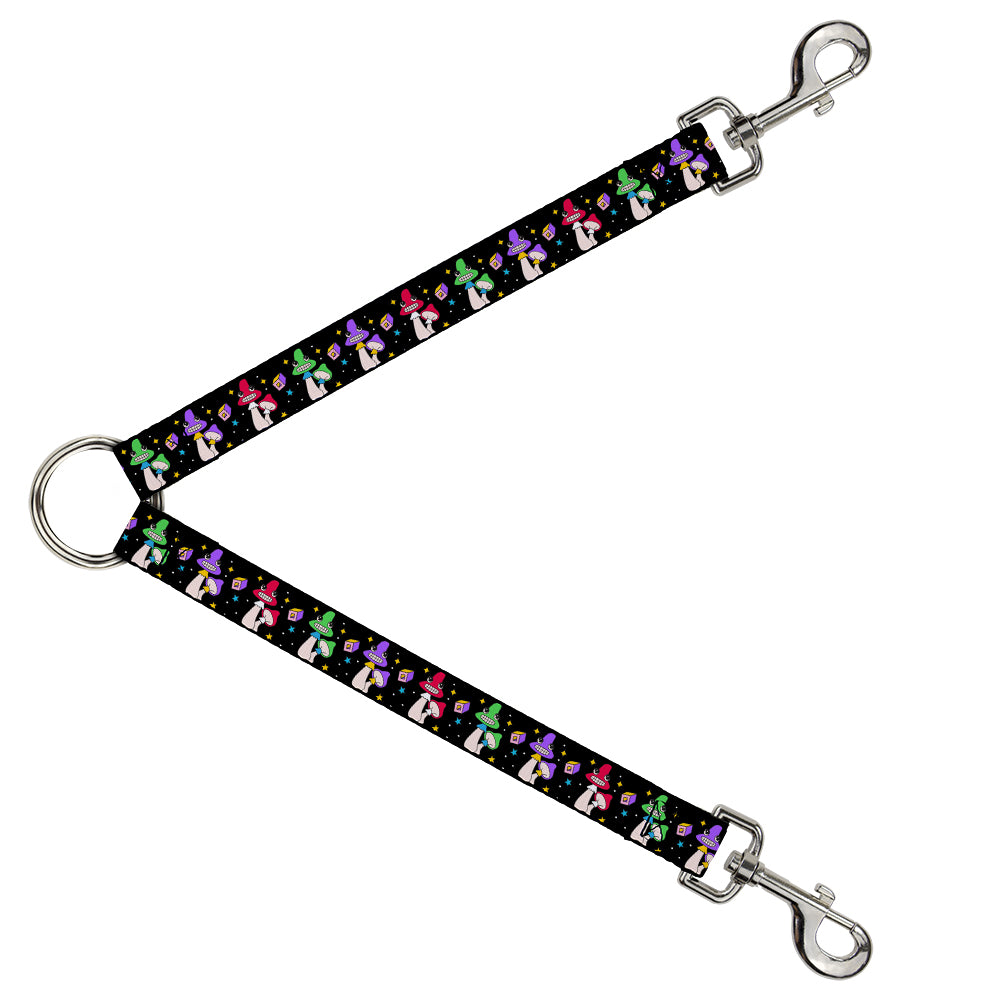 Dog Leash Splitter - Happy Mushrooms with Stars Black Multi Color Dog Leash Splitters Buckle-Down   