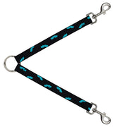 Dog Leash Splitter - Mustaches Scattered Black/Turquoise Dog Leash Splitters Buckle-Down   