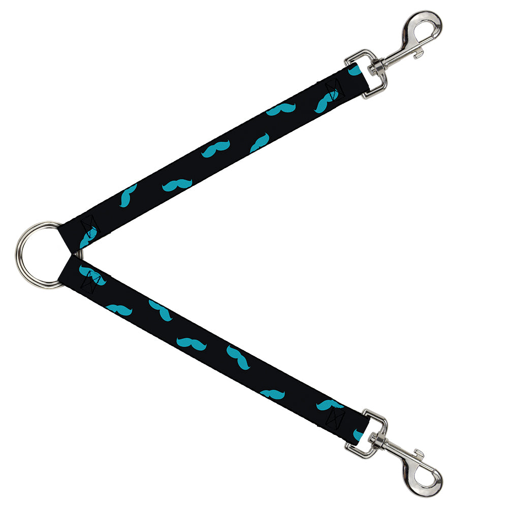 Dog Leash Splitter - Mustaches Scattered Black/Turquoise Dog Leash Splitters Buckle-Down   