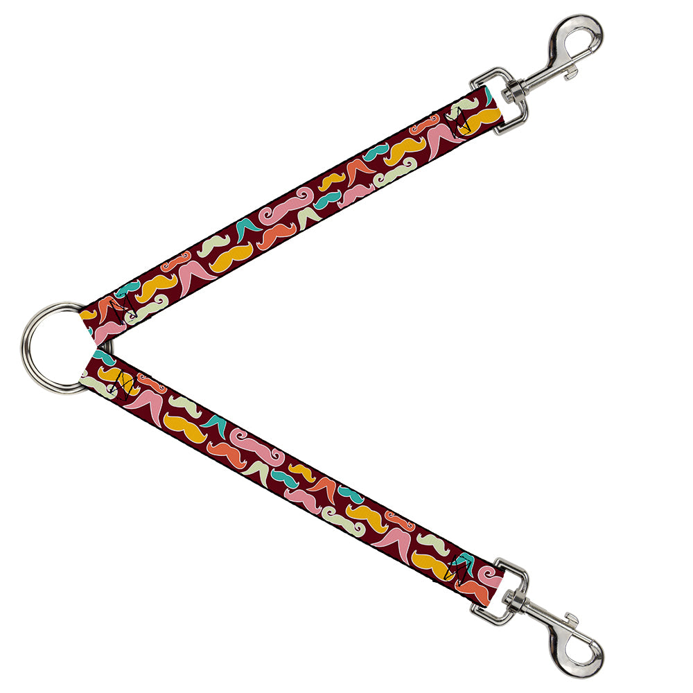 Dog Leash Splitter - Mustaches Brown/Multi Pastel Dog Leash Splitters Buckle-Down   