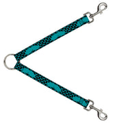 Dog Leash Splitter - Mustaches Mini/Single Repeat Black/Turquoise Dog Leash Splitters Buckle-Down   