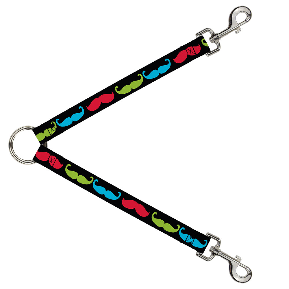 Dog Leash Splitter - Mustaches-4 Black/Multi Color Dog Leash Splitters Buckle-Down   