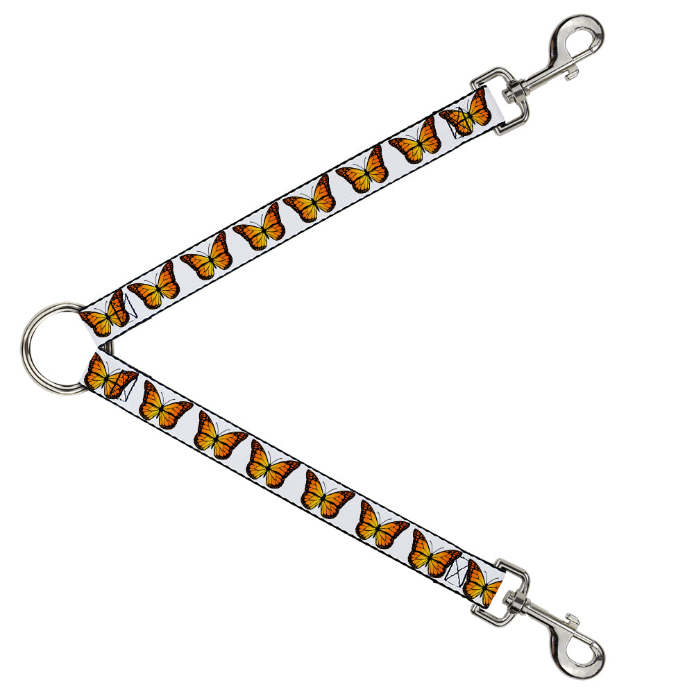 Dog Leash Splitter - Monarch Butterfly Repeat White Dog Leash Splitters Buckle-Down   