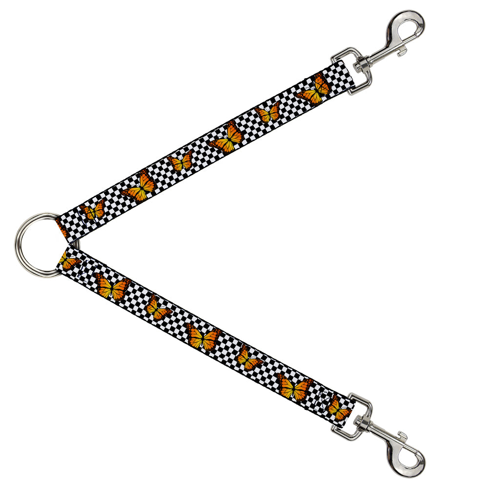 Dog Leash Splitter - Monarch Butterfly Scattered Checker Black White Dog Leash Splitters Buckle-Down   