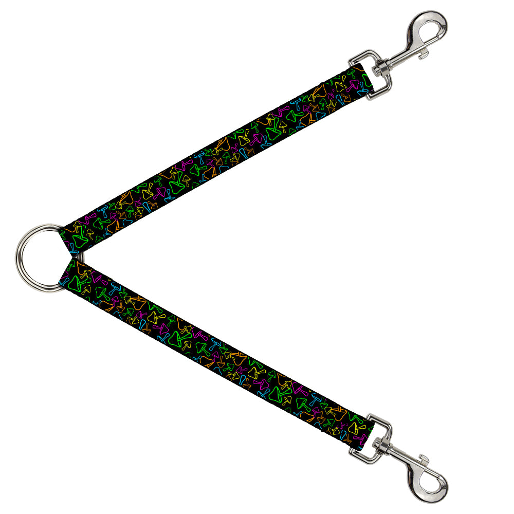 Dog Leash Splitter - Mushroom Outline Scattered Black Multi Neon Dog Leash Splitters Buckle-Down   