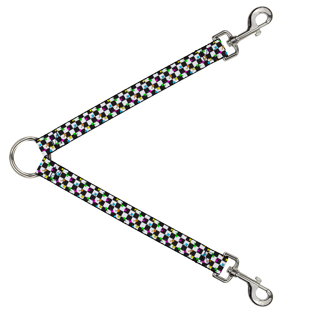 Dog Leash Splitter - Mushrooms Scattered Checker Black White Multi Neon Dog Leash Splitters Buckle-Down   