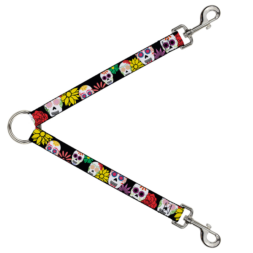 Dog Leash Splitter - Sugar Skulls & Flowers Black/Multi Color Dog Leash Splitters Buckle-Down   