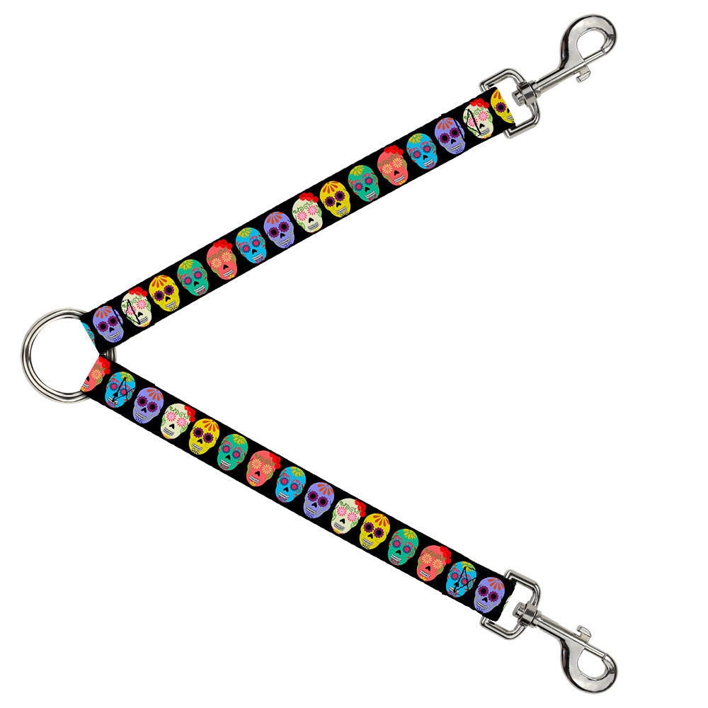 Dog Leash Splitter - Painted Sugar Skulls Black/Multi Color Dog Leash Splitters Buckle-Down   