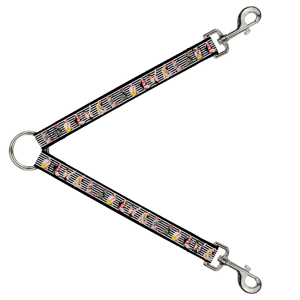 Dog Leash Splitter - Pin Up Girl Poses Stripe Black/White Dog Leash Splitters Buckle-Down   