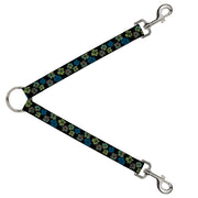 Dog Leash Splitter - Pixilated Hibiscus Flowers Black/Multi Color Dog Leash Splitters Buckle-Down   