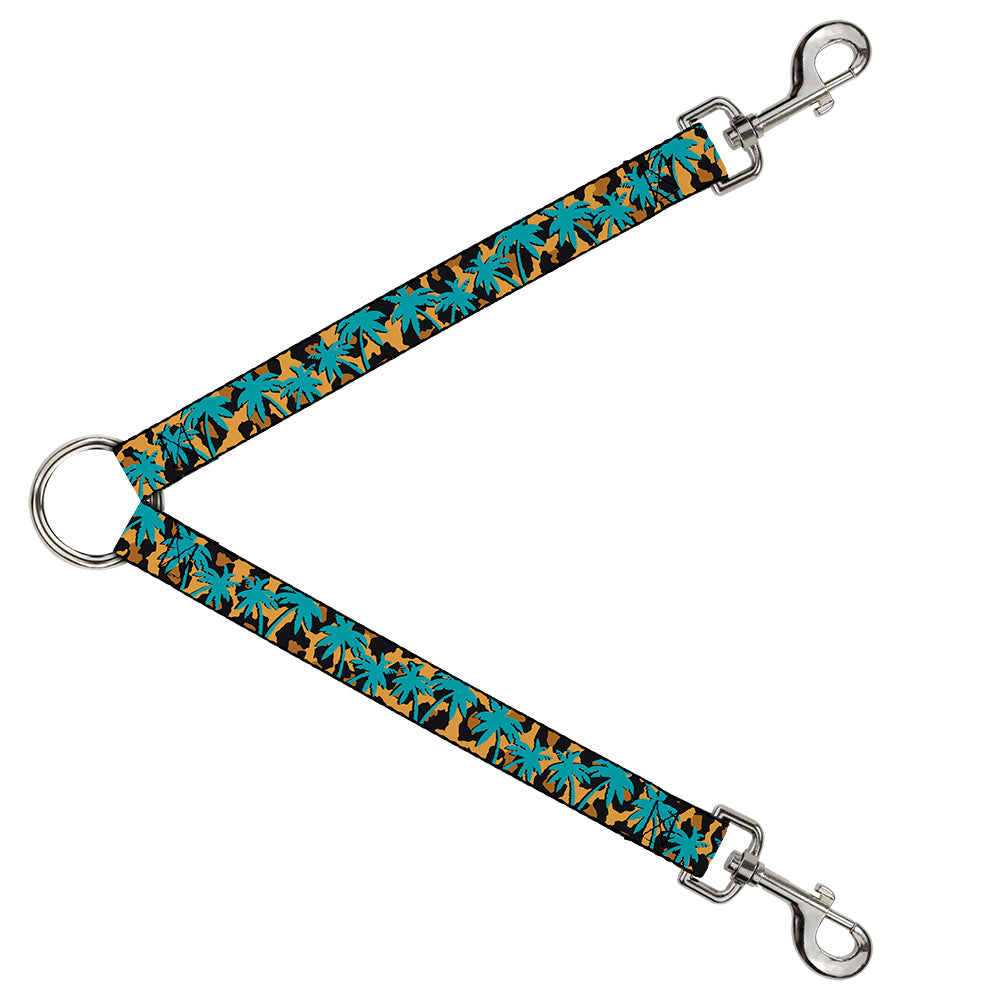 Dog Leash Splitter - Palm Tree Silhouette Leopard Brown/Turquoise Dog Leash Splitters Buckle-Down   