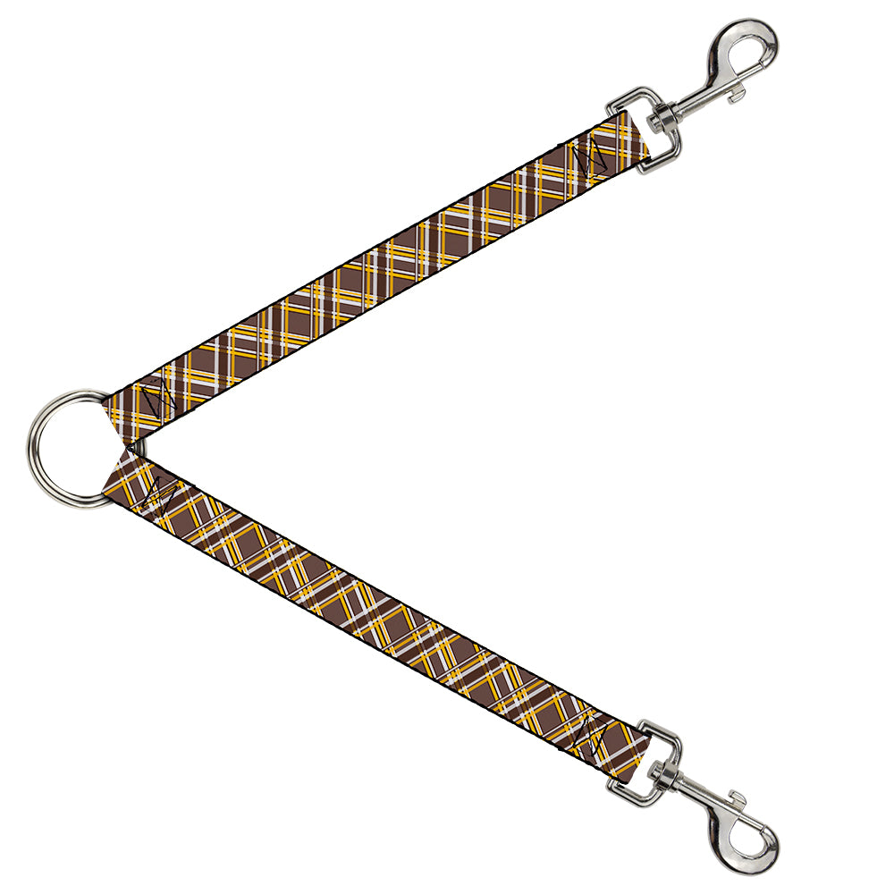 Dog Leash Splitter - Plaid X Brown/White/Gold Dog Leash Splitters Buckle-Down   