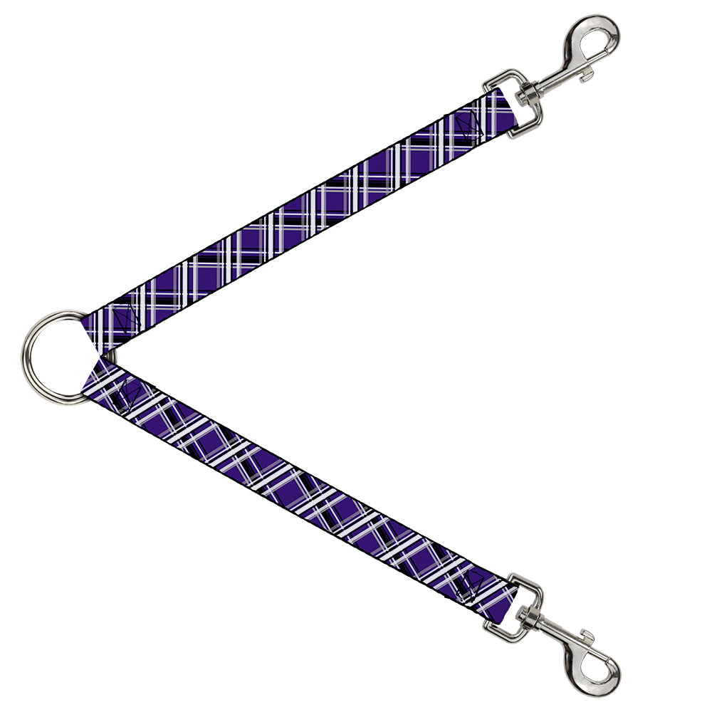 Dog Leash Splitter - Plaid X2 Purple/Gray/White/Black Dog Leash Splitters Buckle-Down   