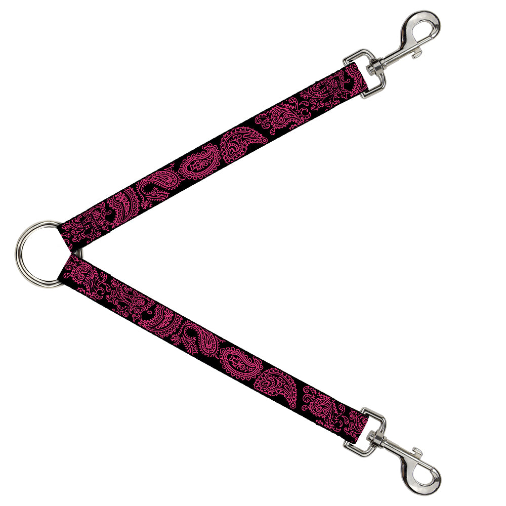 Dog Leash Splitter - Paisley Black/Neon Pink Dog Leash Splitters Buckle-Down   