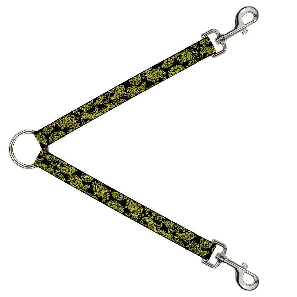 Dog Leash Splitter - Paisley Black/Neon Yellow Dog Leash Splitters Buckle-Down   