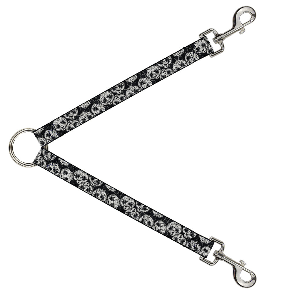 Dog Leash Splitter - Panda Bear Sugar Skull Scattered Black/White Dog Leash Splitters Buckle-Down   