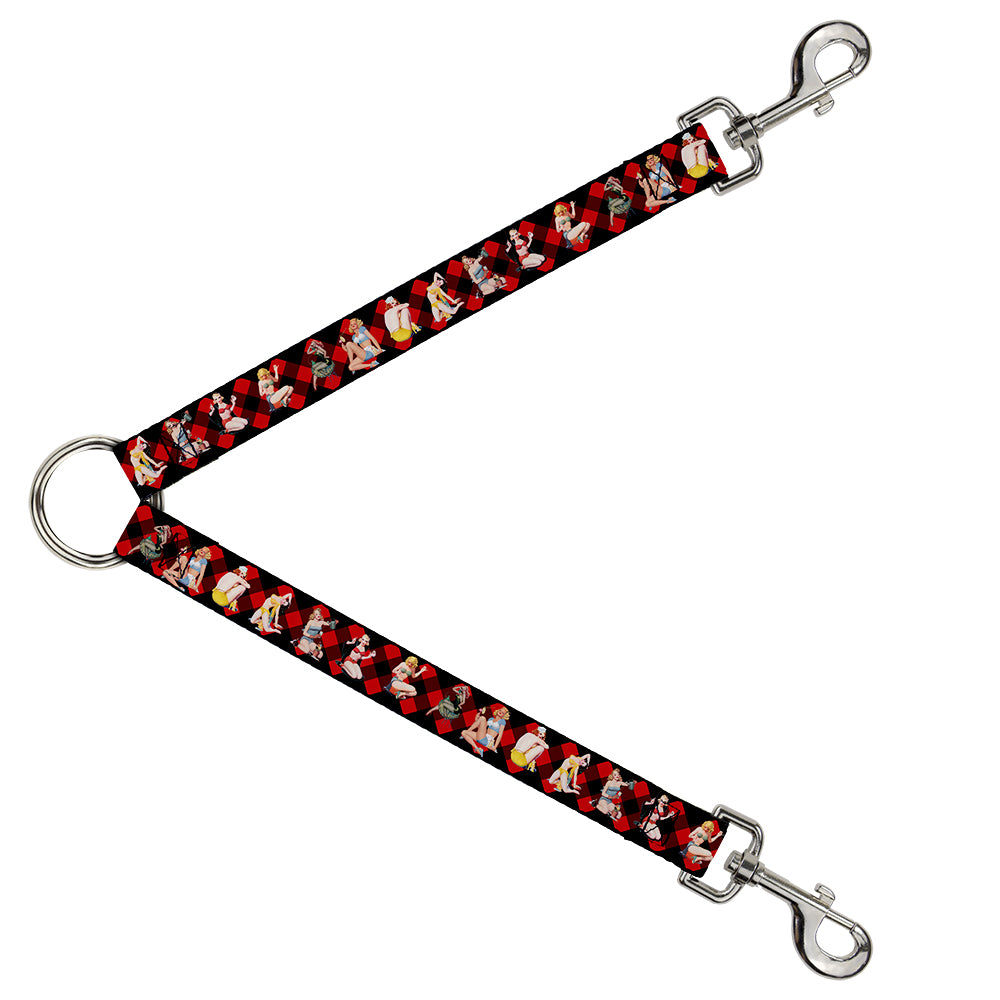 Dog Leash Splitter - Pin Up Girl Poses Buffalo Plaid Blocks Black/Red Dog Leash Splitters Buckle-Down   