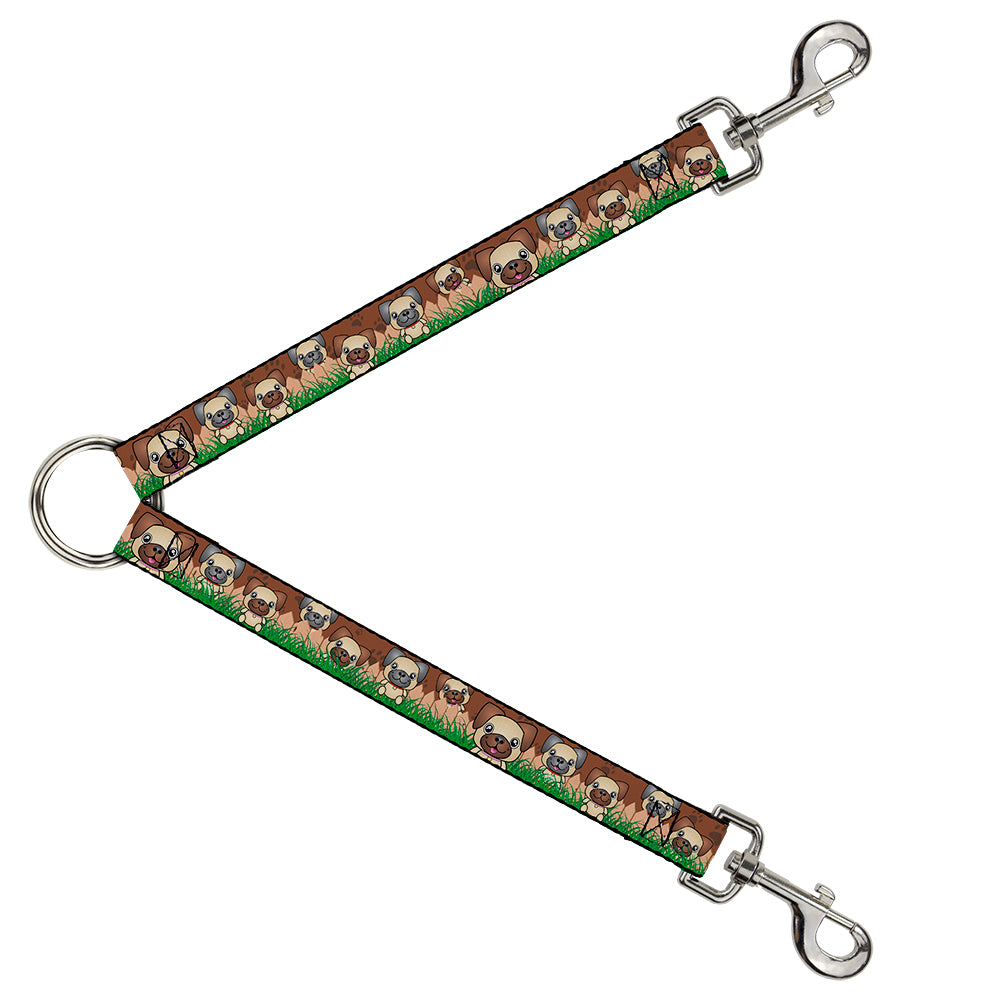 Dog Leash Splitter - Pug Puppies/Paw Prints Browns/Greens Dog Leash Splitters Buckle-Down   