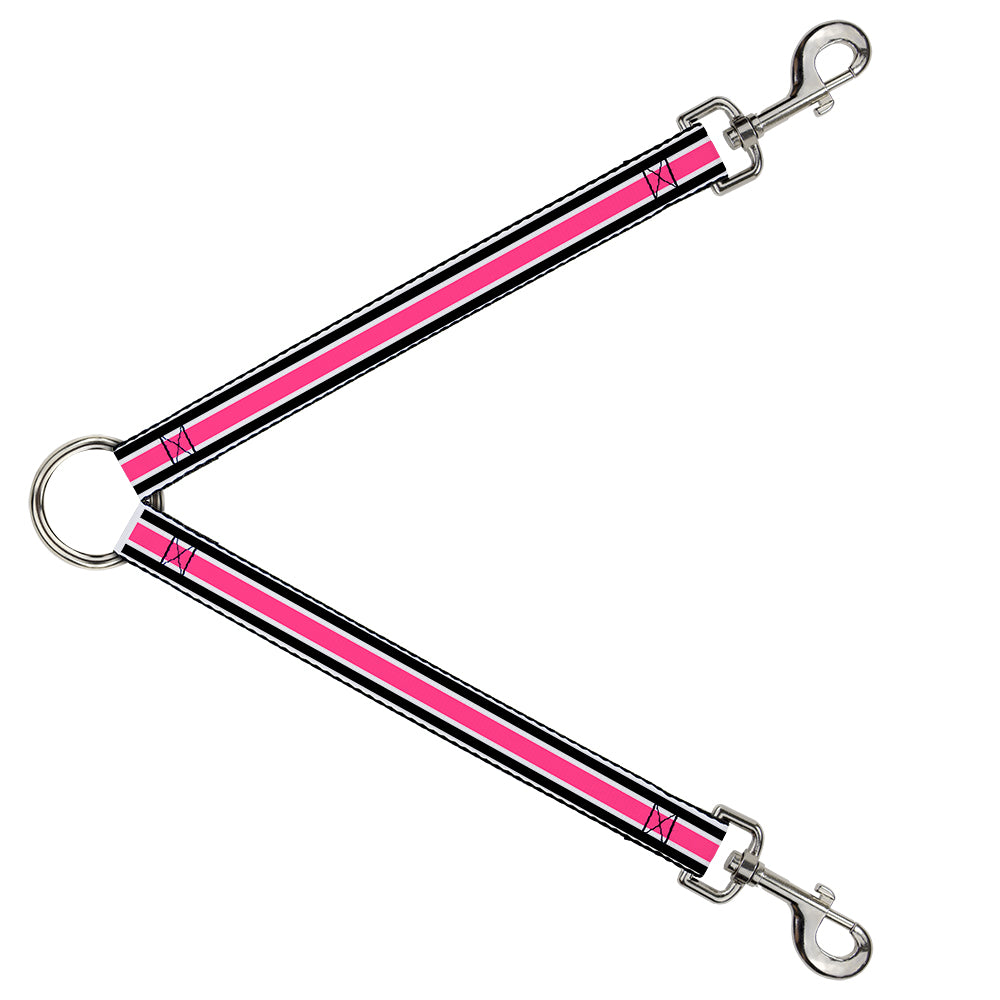 Dog Leash Splitter - Stripes White/Black/White/Pink Dog Leash Splitters Buckle-Down   