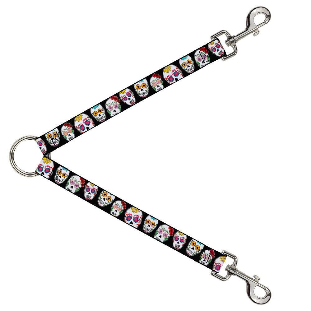 Dog Leash Splitter - Sugar Skull Outline Black/Multi Color Dog Leash Splitters Buckle-Down   