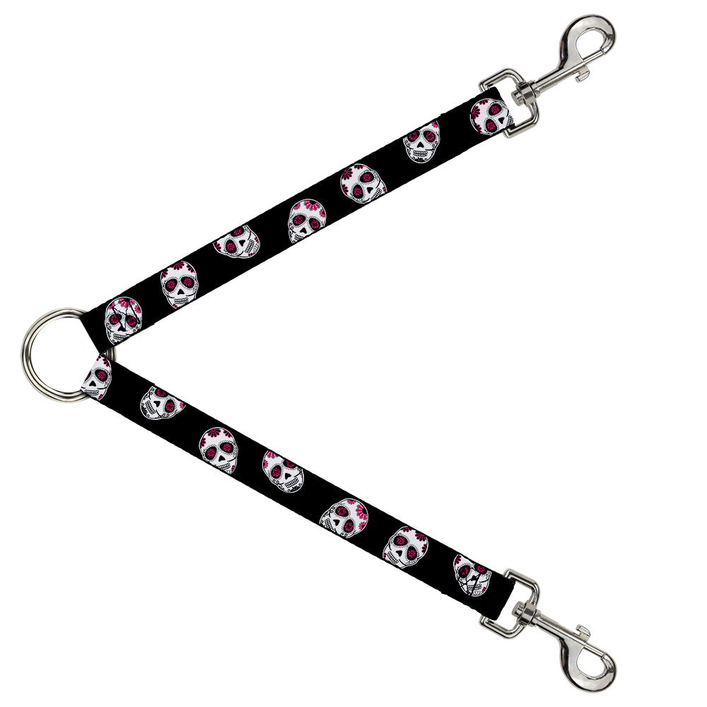 Dog Leash Splitter - Sugar Skulls Scattered Black/White/Fuchsia Dog Leash Splitters Buckle-Down   