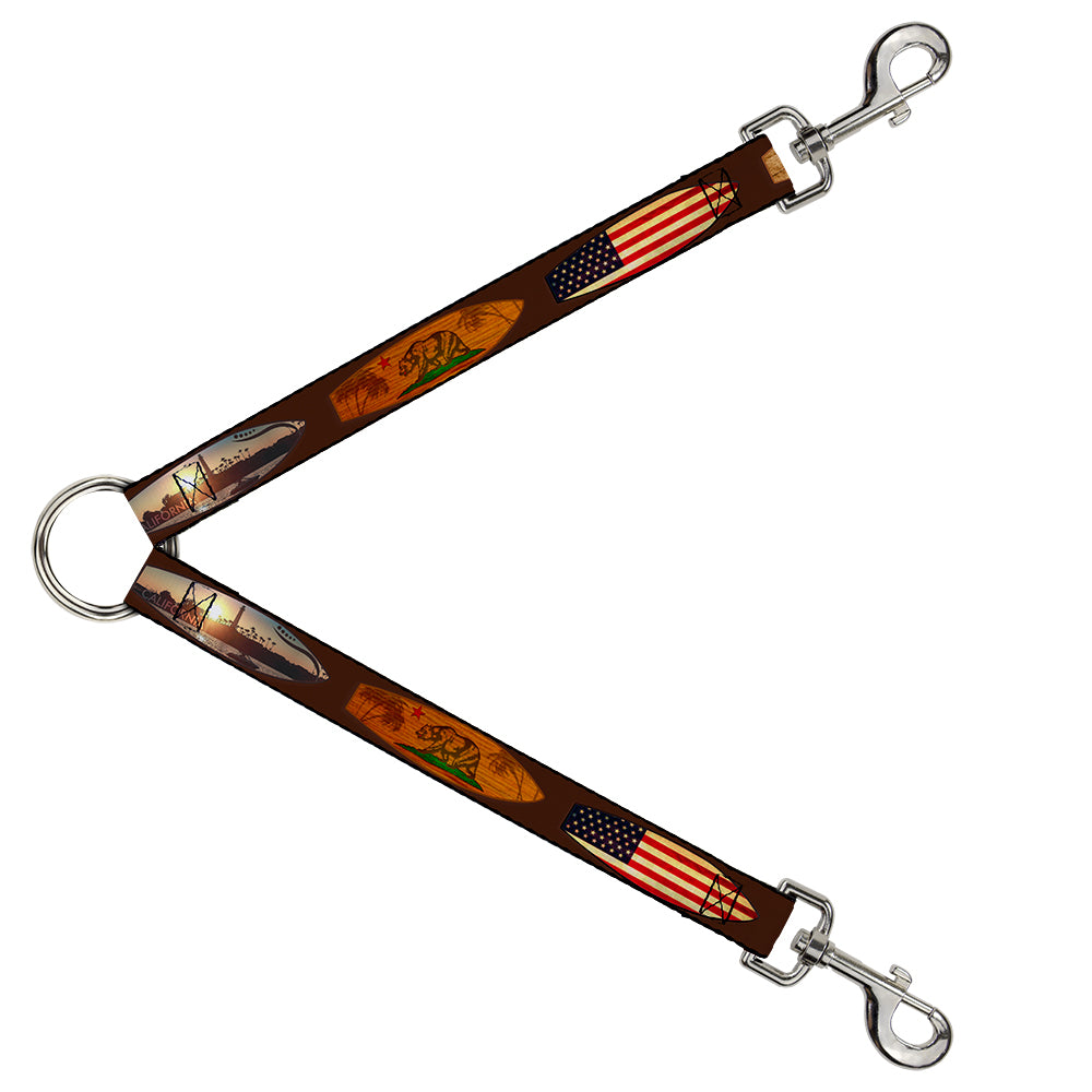 Dog Leash Splitter - Surfboard Cali Scenes/US Flag Brown Dog Leash Splitters Buckle-Down   