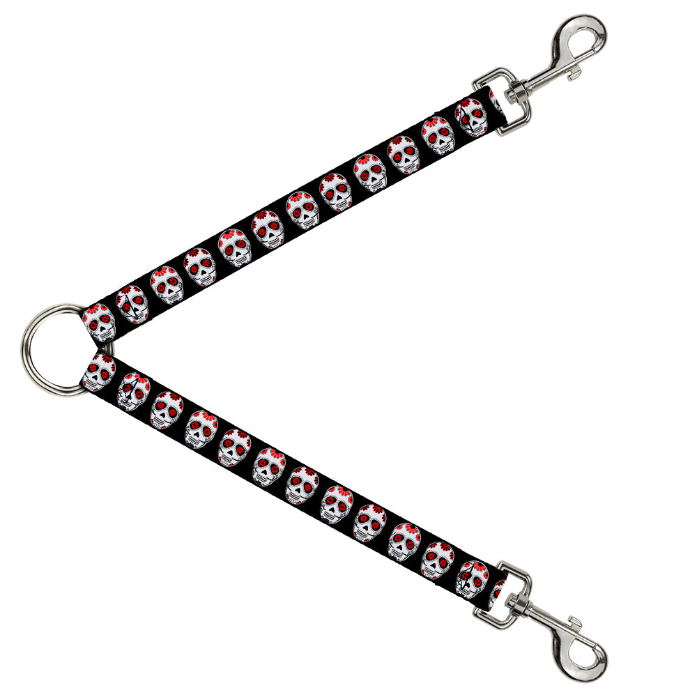 Dog Leash Splitter - Sugar Skulls Black/White/Red Dog Leash Splitters Buckle-Down   