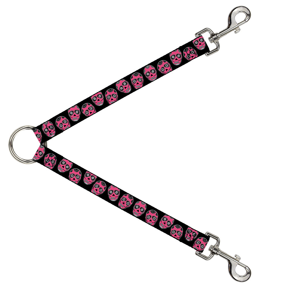 Dog Leash Splitter - Sugar Skulls Black/White/Fuchsia Dog Leash Splitters Buckle-Down   