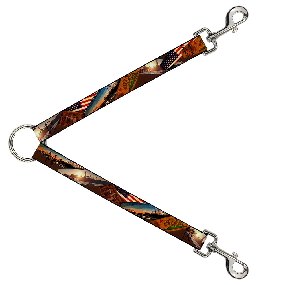 Dog Leash Splitter - Surfboard Cali Scenes/US Flag Stacked Brown Dog Leash Splitters Buckle-Down   