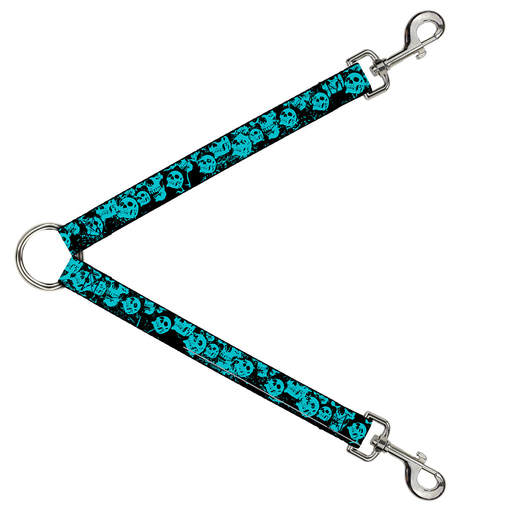 Dog Leash Splitter - Skulls Stacked Weathered Black/Teal Dog Leash Splitters Buckle-Down   