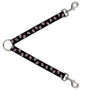 Dog Leash Splitter - Staggered Sugar Skulls Black/Pink/White Dog Leash Splitters Buckle-Down   