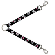 Dog Leash Splitter - Staggered Sugar Skulls Black/White/Pink Dog Leash Splitters Buckle-Down   