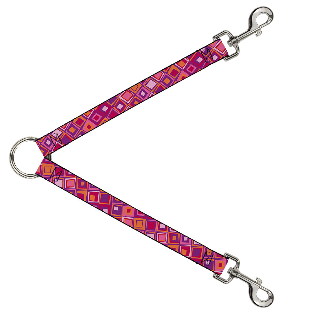 Dog Leash Splitter - Skewed Squares Stacked Purple/Orange/Pinks Dog Leash Splitters Buckle-Down   