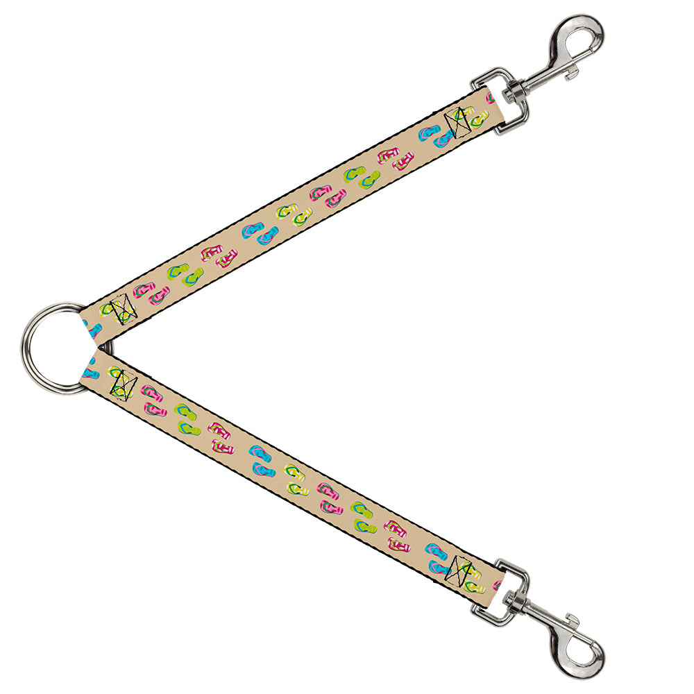Dog Leash Splitter - Tropical Flip Flops Tan/Multi Color Dog Leash Splitters Buckle-Down   